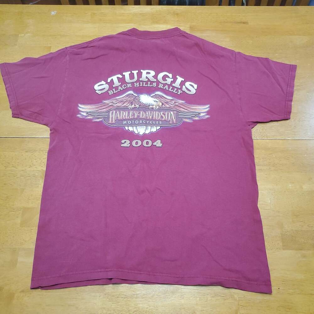 Harley Davidson T Shirt Sturgis Black Hills Rally Men's Large 2004 Buffalo Red - Picture 5 of 6